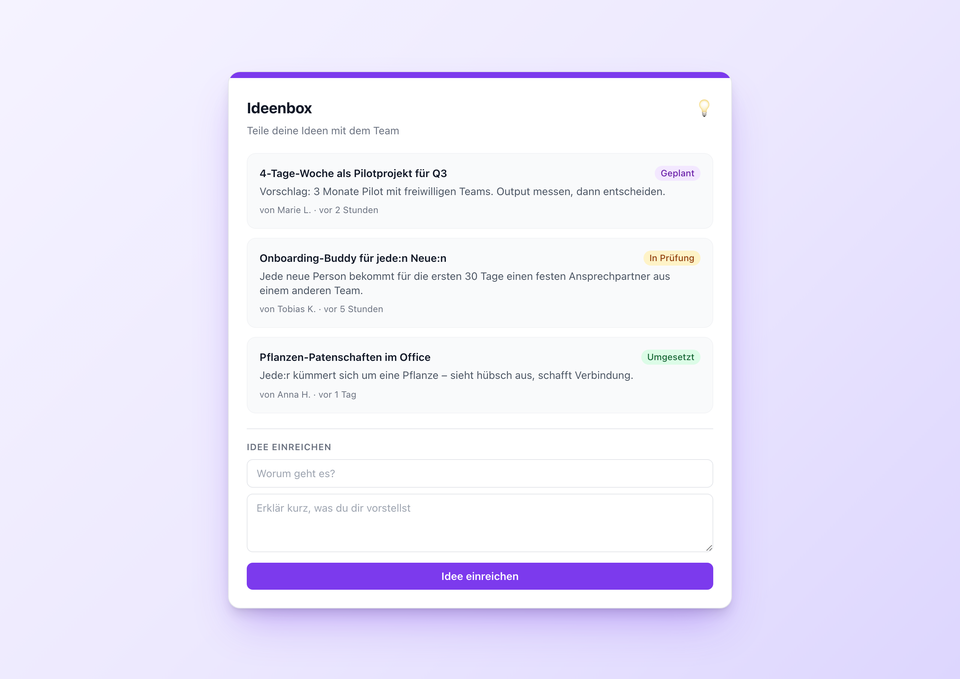 Ideenbox im Intranet: Crowdsourcing mit sichtbarem Status