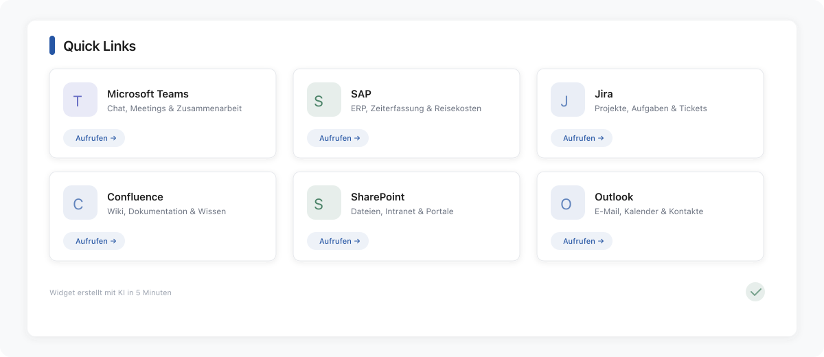 Fertiges Quick-Links-Widget mit 6 Tool-Kacheln
