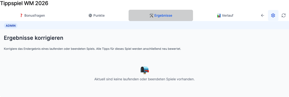 Admin-Reiter „Ergebnisse korrigieren"