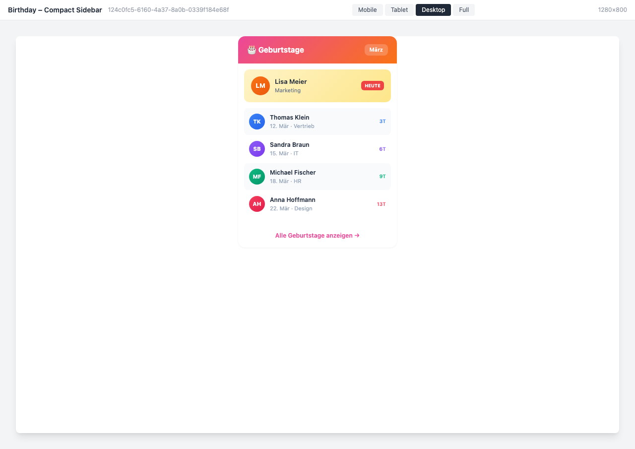 Platzsparende Sidebar-Darstellung der Geburtstage