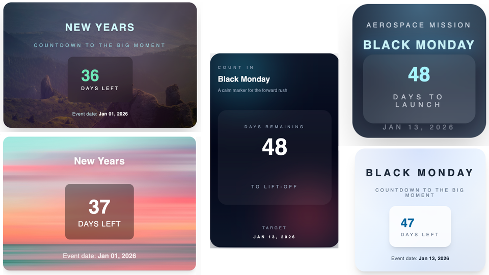 Verschiedene Design-Vorlagen für Countdown-Anzeigen