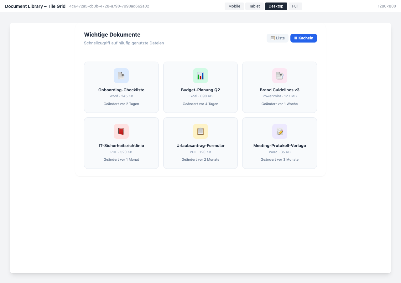 Dokumente als übersichtliche Kacheln dargestellt