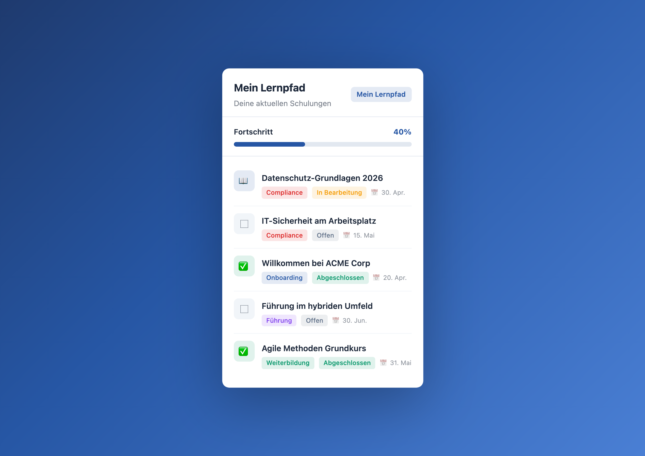 Learning Path Tracker – Schulungen im Staffbase Intranet Screenshot