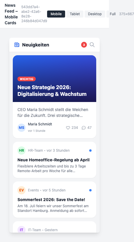 News-Feed auf dem Smartphone mit Hero-Bild und scrollbarer News-Liste