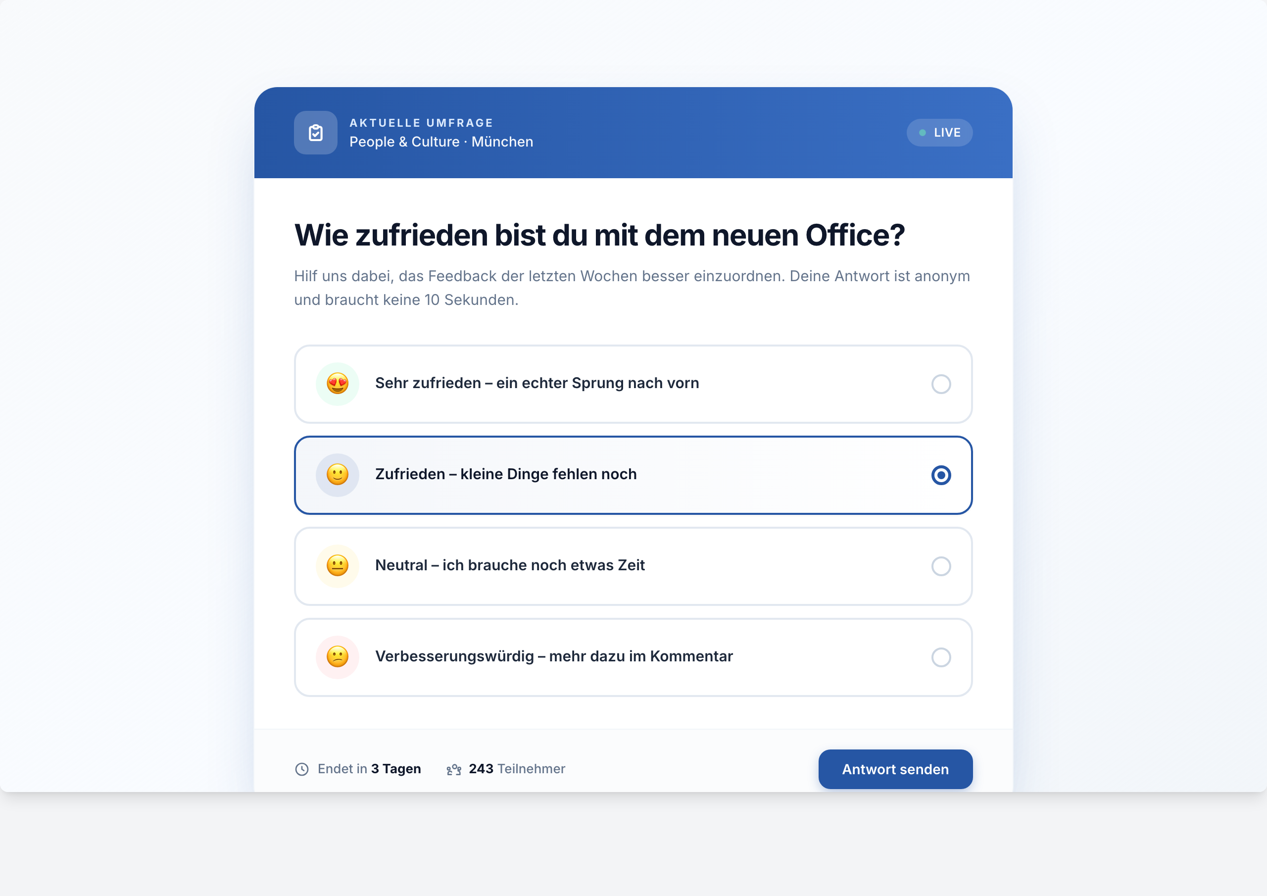 Staffbase Umfrage-Widget – Mitarbeiterbefragungen Screenshot