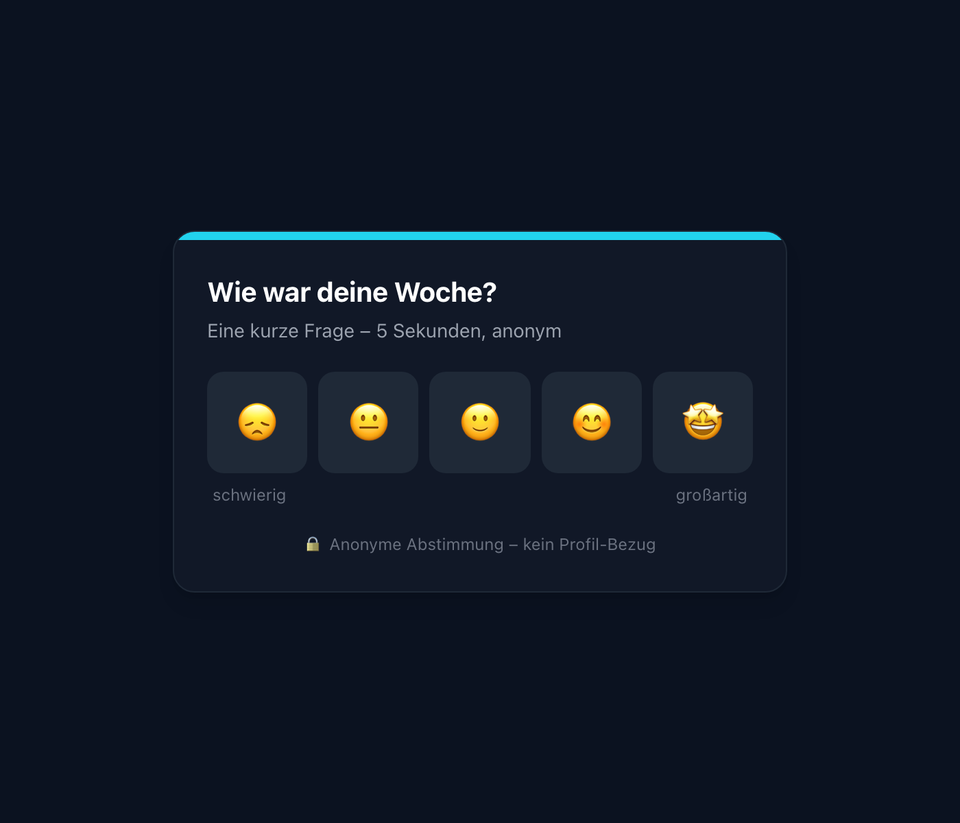 Pulse Check im Dark Mode mit Cyan-Akzentfarbe und 5 Mood-Buttons