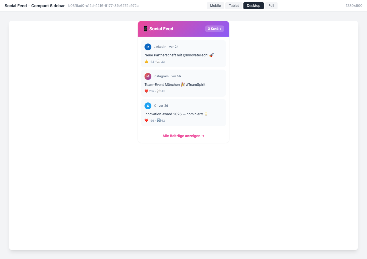 Platzsparende Social-Feed Darstellung für Seitenleisten