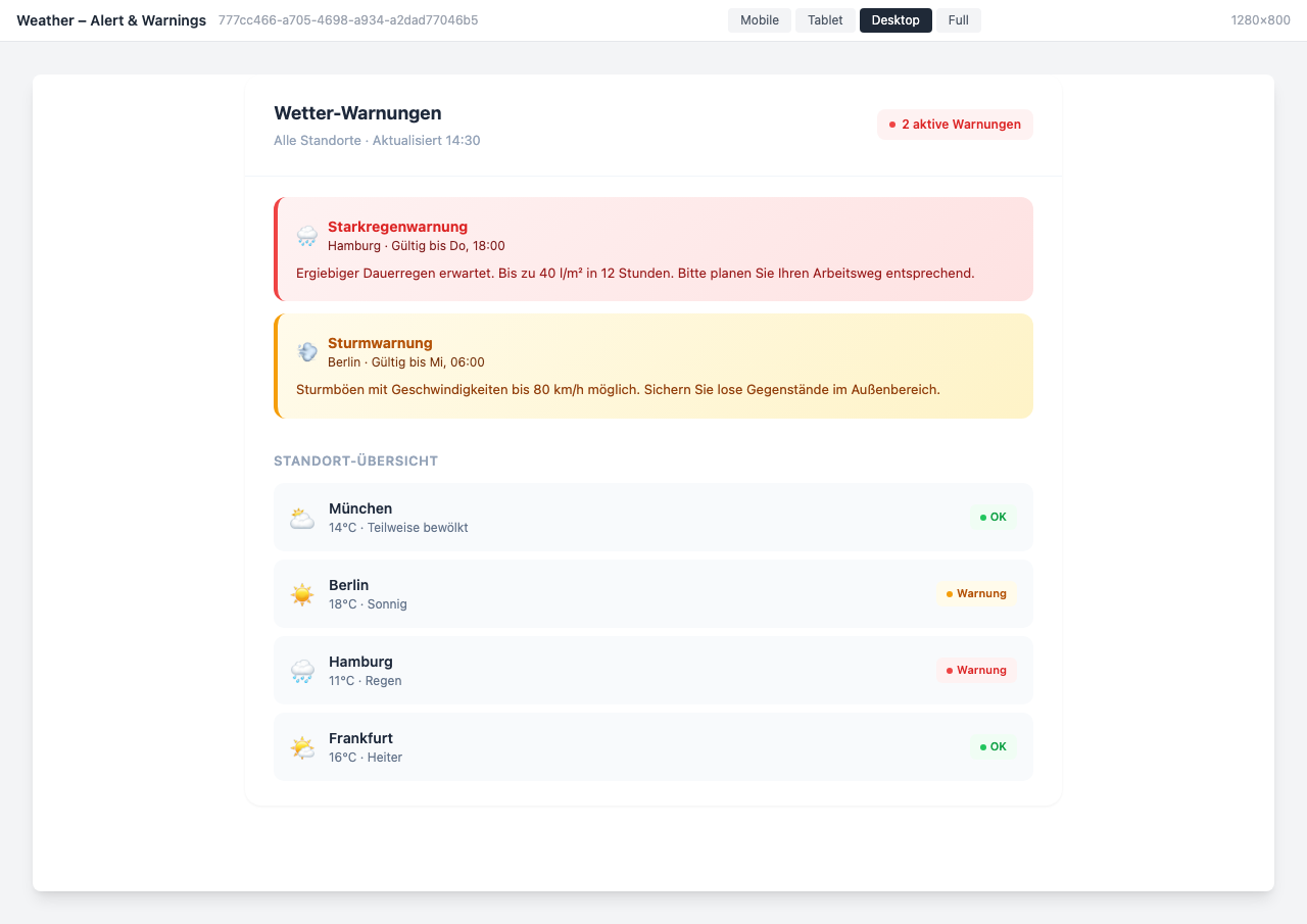 Übersicht aller Standorte mit aktiven Unwetterwarnungen