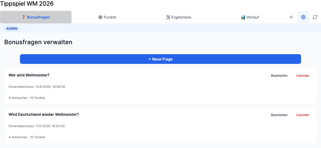 Admin tab “Manage bonus questions”