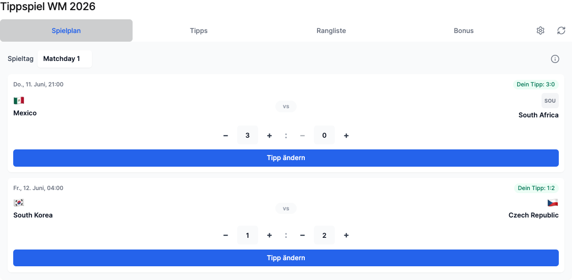 Schedule view of the Prediction Game widget in Staffbase