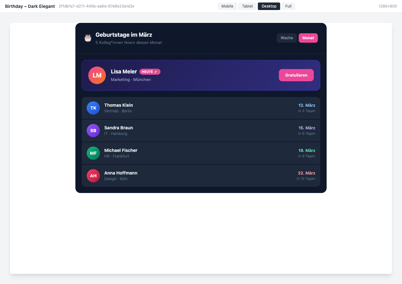 Birthday widget in elegant dark mode design