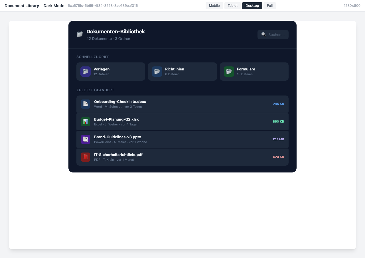 Document library in modern dark mode design