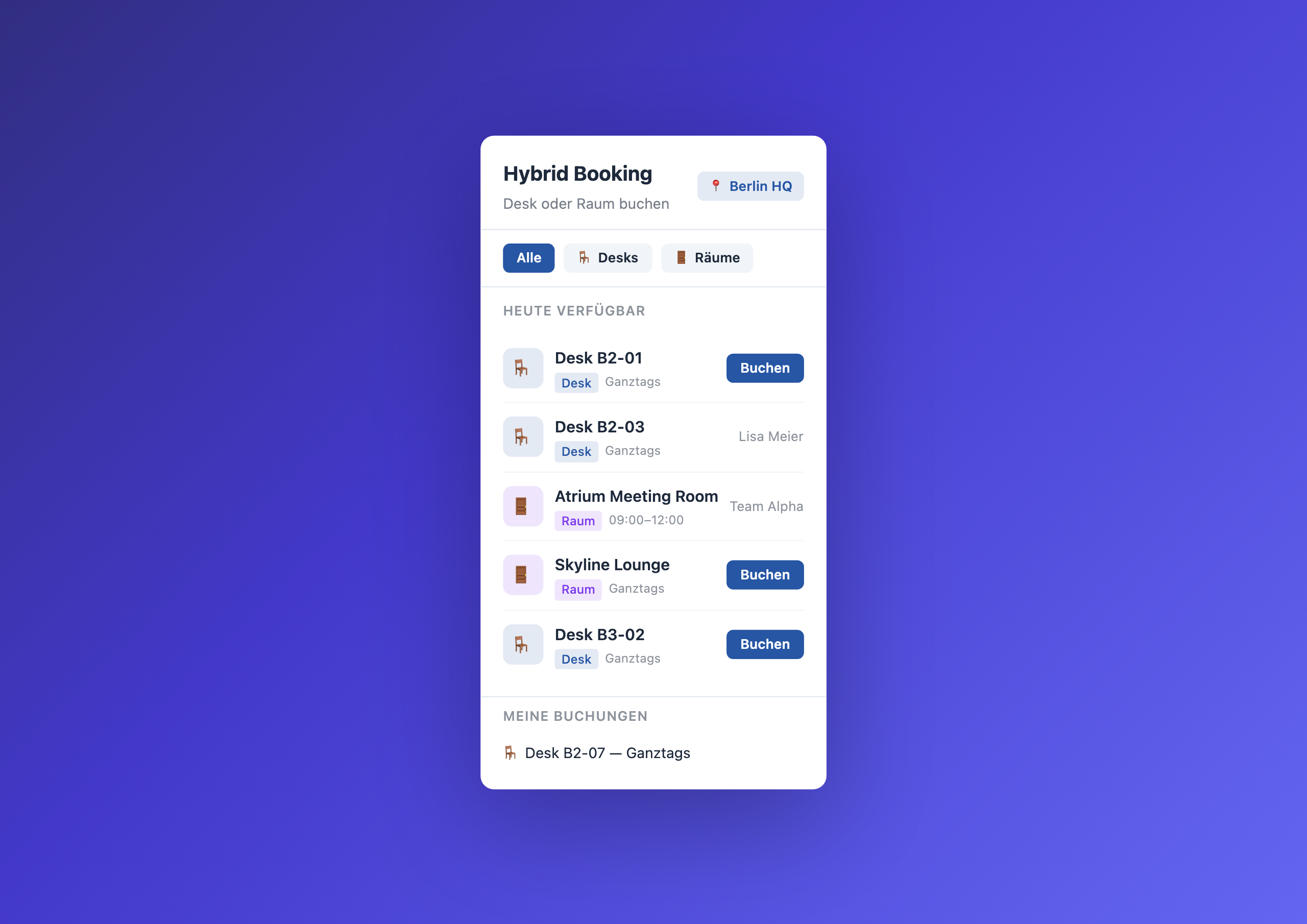 Hybrid Booking – desks & rooms in the intranet Screenshot