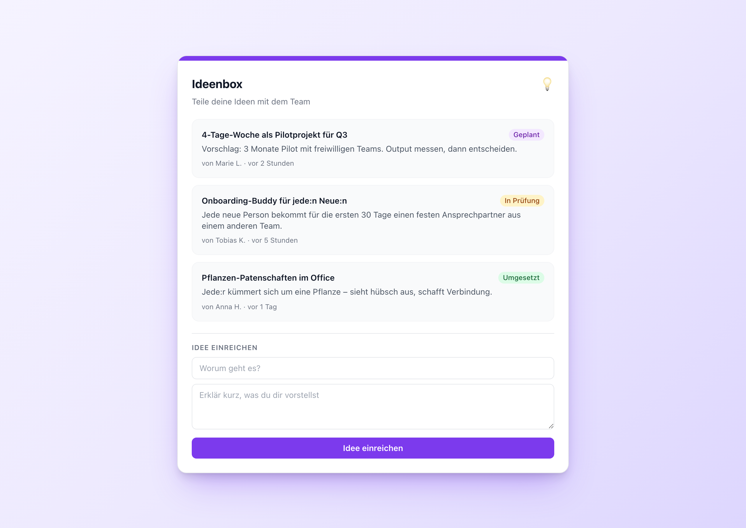 Idea Box Widget – crowdsourcing for employee proposals Screenshot
