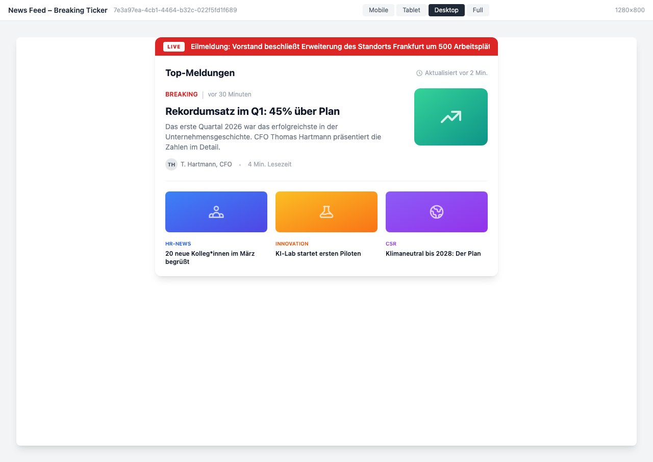 News feed with red breaking news banner and news grid