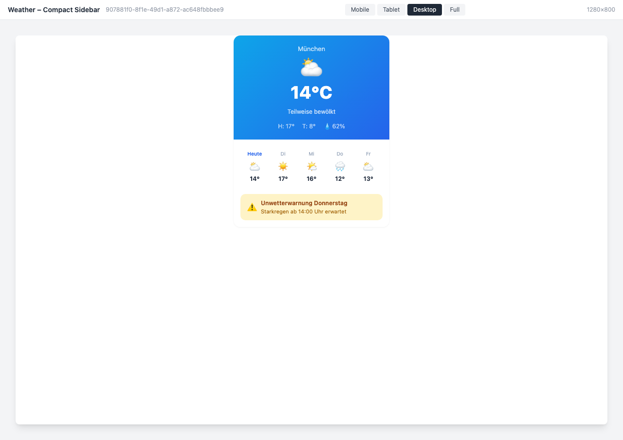 Space-saving sidebar view with weather warning